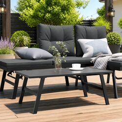 Outdoor Garden Coffee Table Black Steel Frame Patio Furniture Living Space Decor