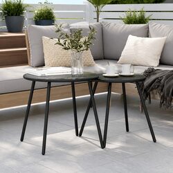 Outdoor Coffee Tables Set of 2 Round Black Garden Patio Furniture Steel Frame