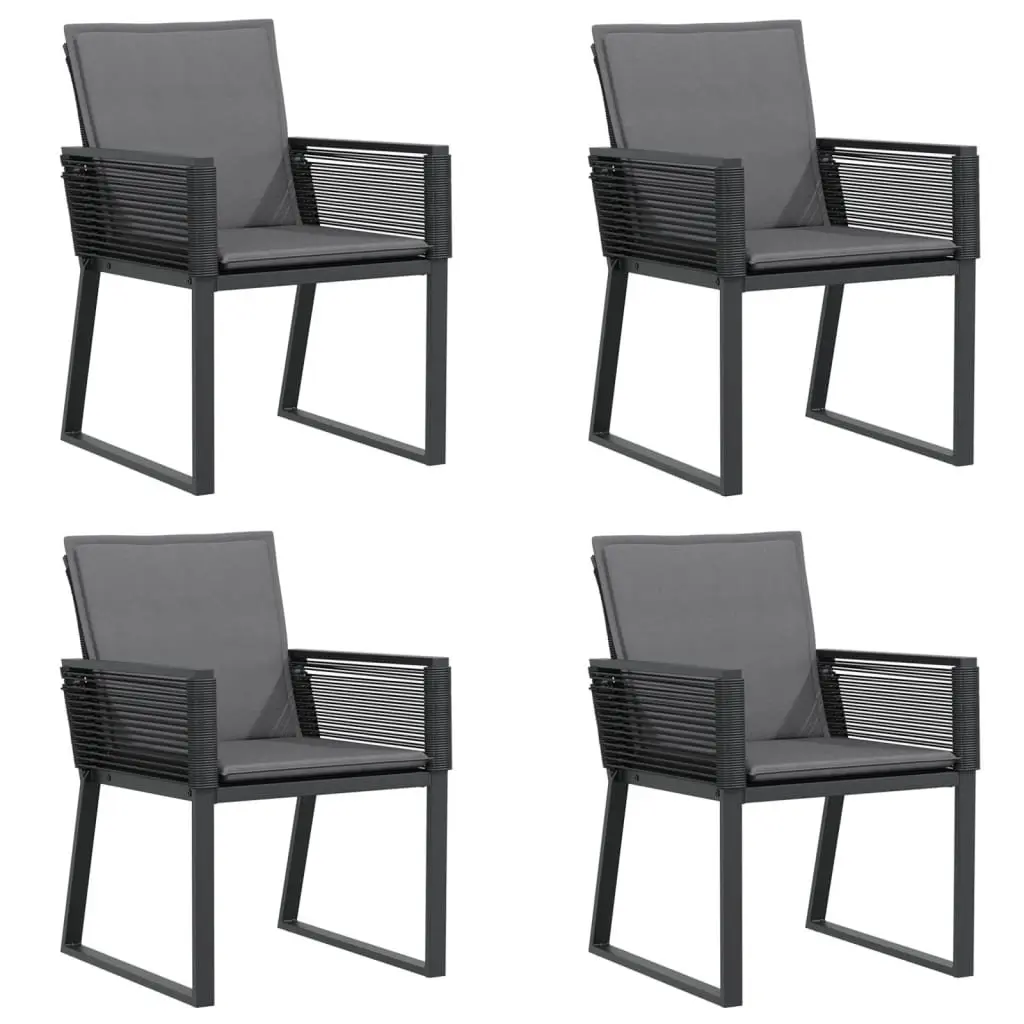 Outdoor Garden Chairs Set 4 Pcs Black Poly Rattan Cushioned Seating Furniture