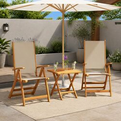 Outdoor Folding Chairs 2 pcs Acacia Wood & Textilene Fabric