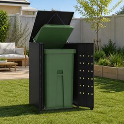 Wheelie Bin Storage Single Garbage Can Enclosure Black Steel Garden Waste