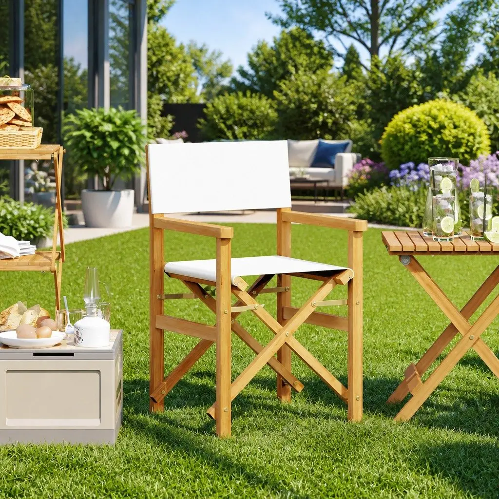 Folding Director's Chair Cream Outdoor Garden Patio Seating
