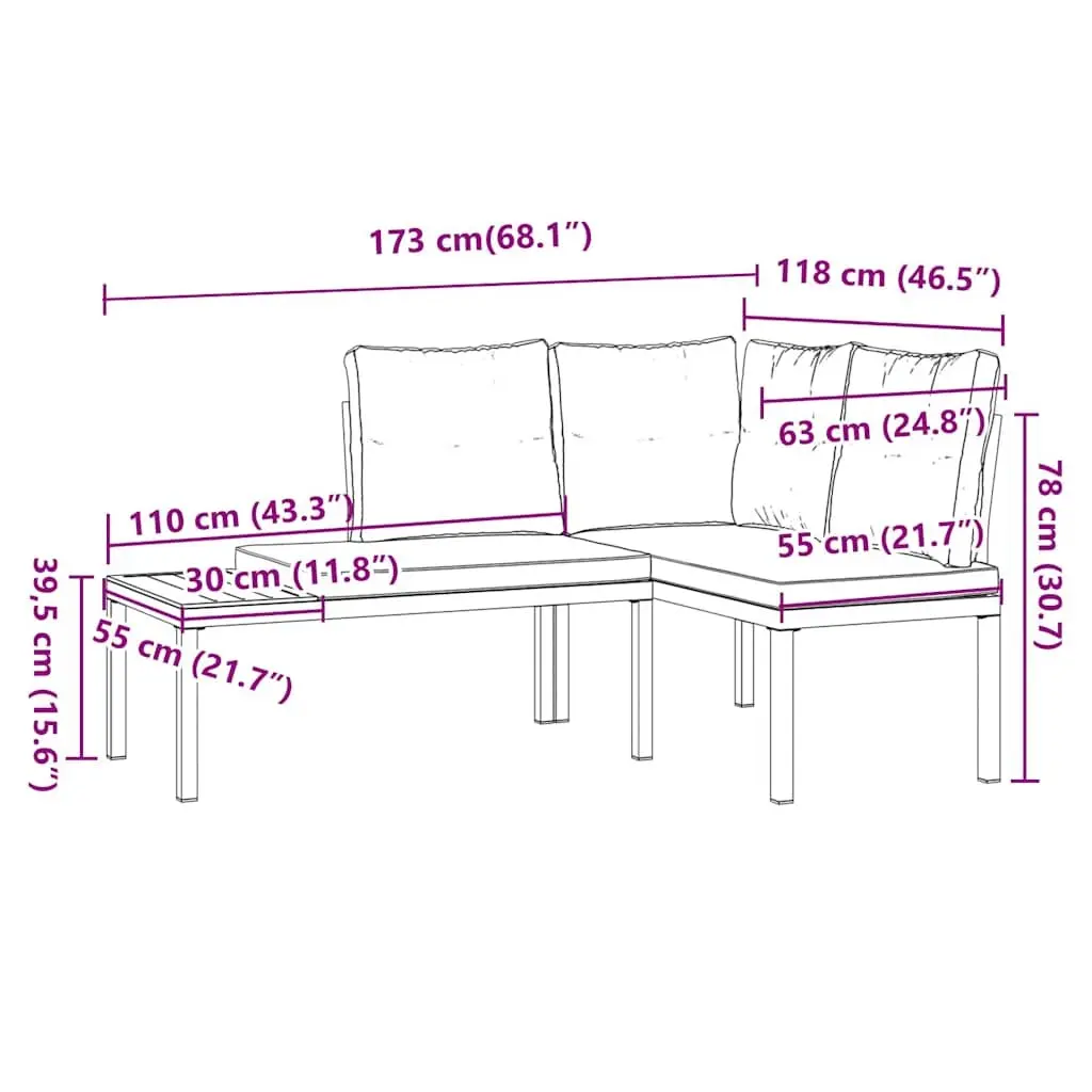 Outdoor Garden Benches 2 pcs Black Steel Frame Cushioned Patio Seating Furniture