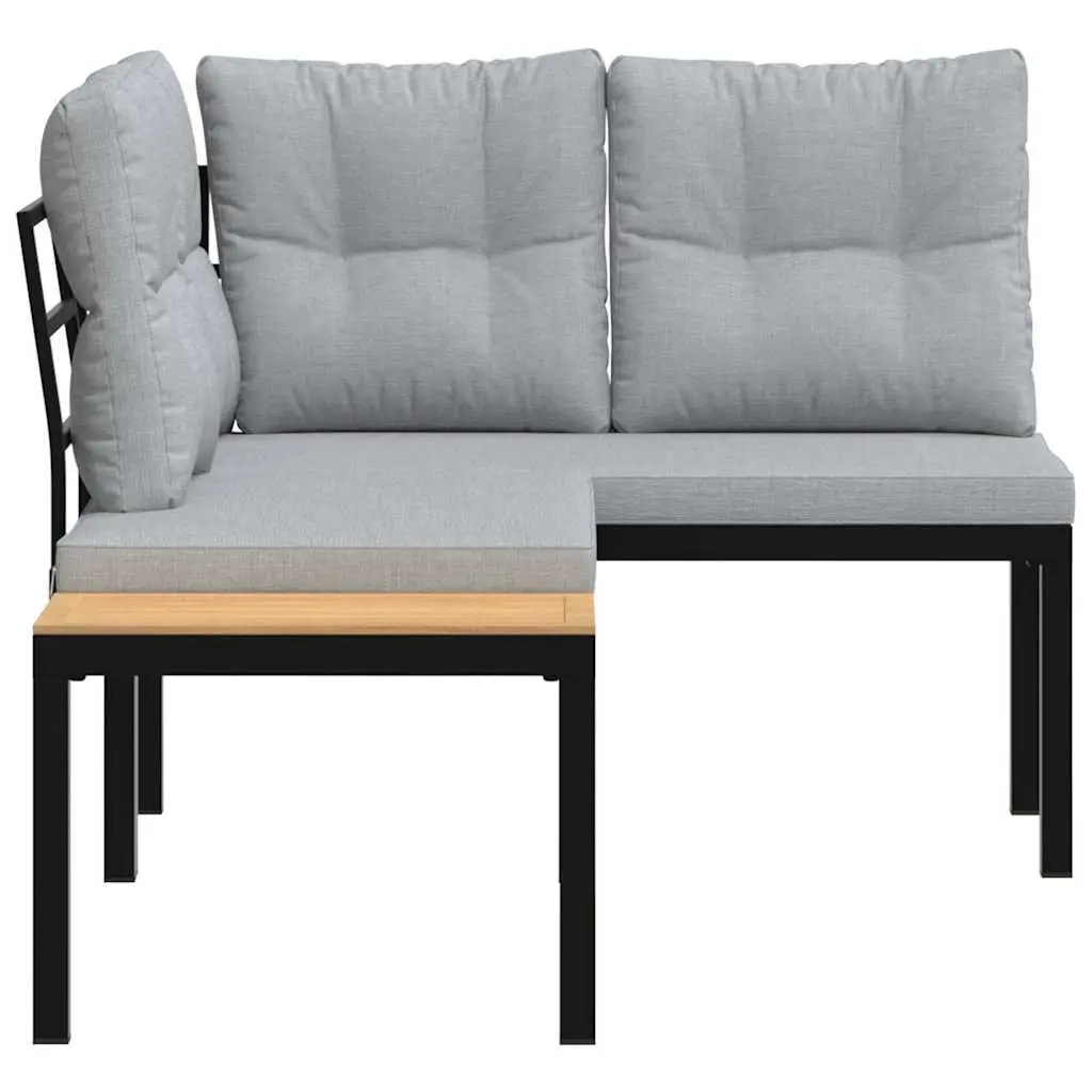 Outdoor Garden Benches 2 pcs Cushions Black Steel Frame Patio Seating Set
