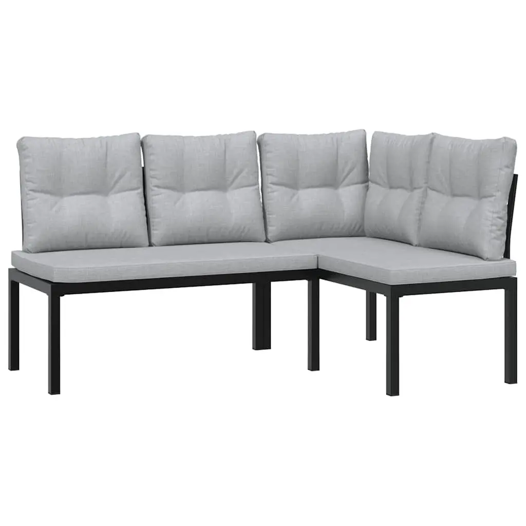 Outdoor Garden Benches 2 Pieces Black Steel with Cushions