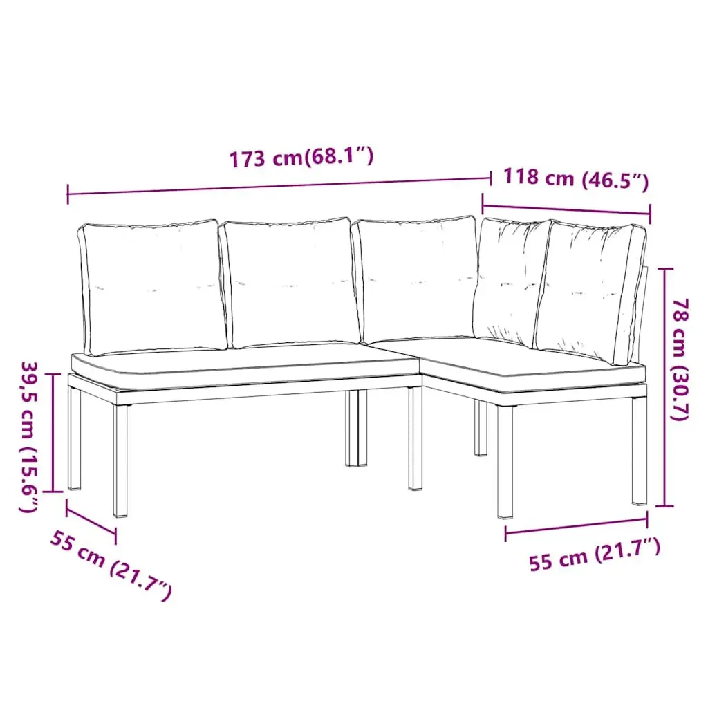 Outdoor Garden Benches 2 Pieces Black Steel with Cushions