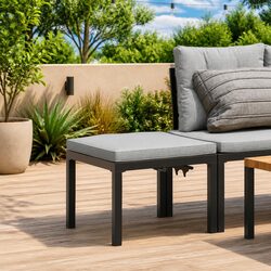 Outdoor Garden Stool Black Steel Frame Padded Cushion Seat Relaxation Furniture