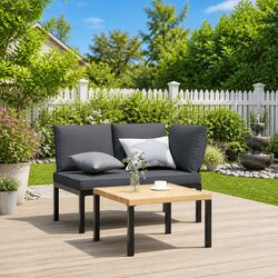 Garden Bench Outdoor Seating Aluminium Frame with Padded Cushions Black