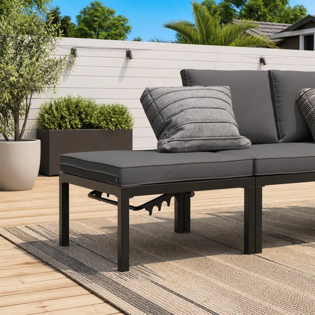 Garden Stool Adjustable Seat Panel Black Aluminium with Cushion