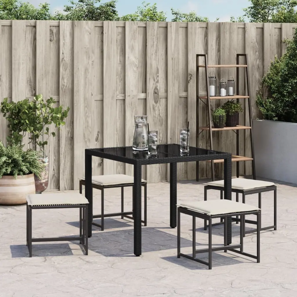 Garden Stools 4 Pieces Black Outdoor Foot Rests with Removable Cushions Seating