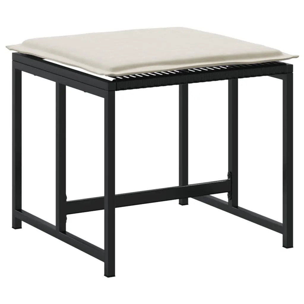 Garden Stools 4 Pieces Black Outdoor Foot Rests with Removable Cushions Seating
