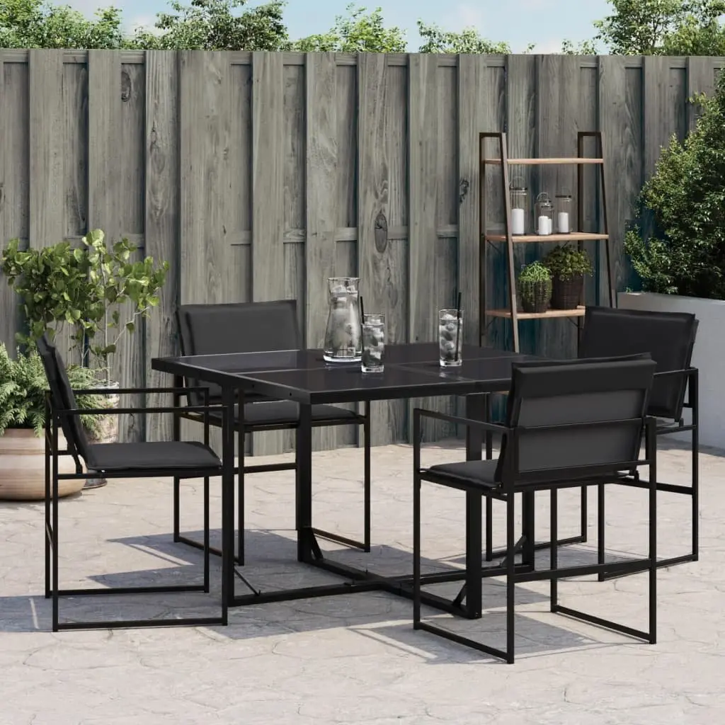 Outdoor Garden Chairs Set Black Steel Frame Textilene Seat Cushions 4 Piece