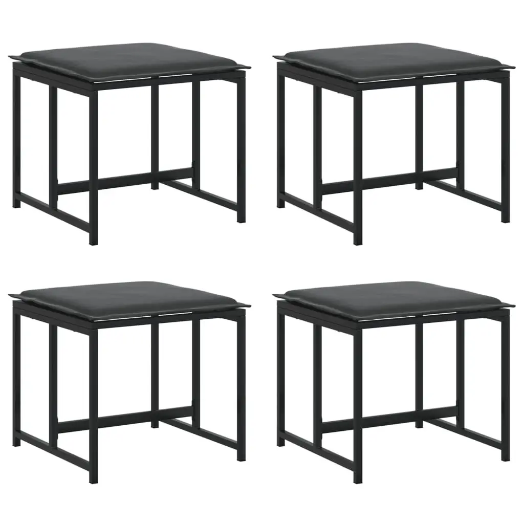 Outdoor Garden Stools with Cushions Black Steel Textilene 4 Piece Set