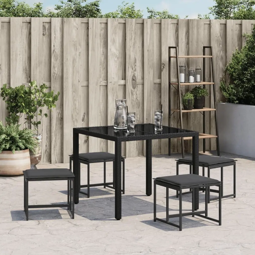 Outdoor Garden Stools with Cushions Black Steel Textilene 4 Piece Set