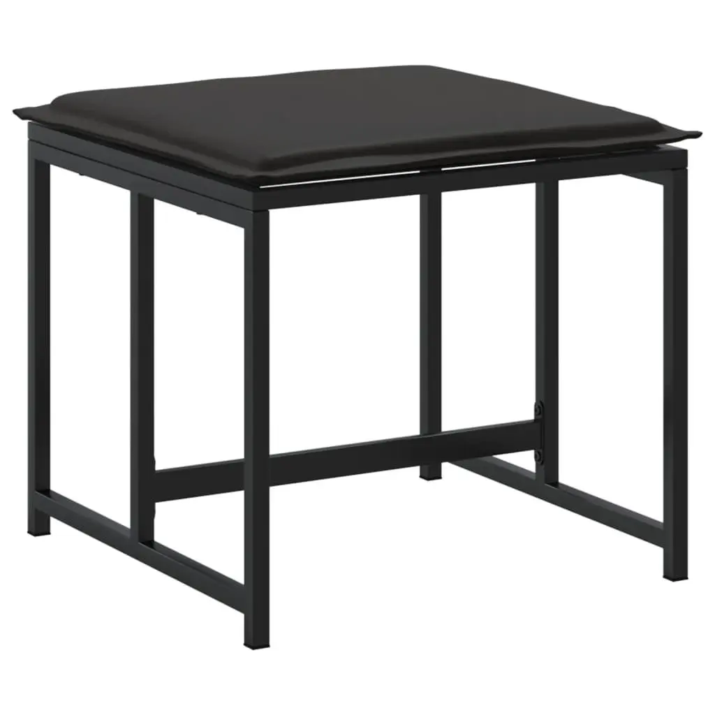 Outdoor Garden Stools with Cushions Black Steel Textilene 4 Piece Set