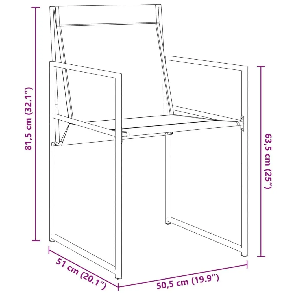 Outdoor Garden Chairs Folding Backrest Black Steel Textilene 4 Piece