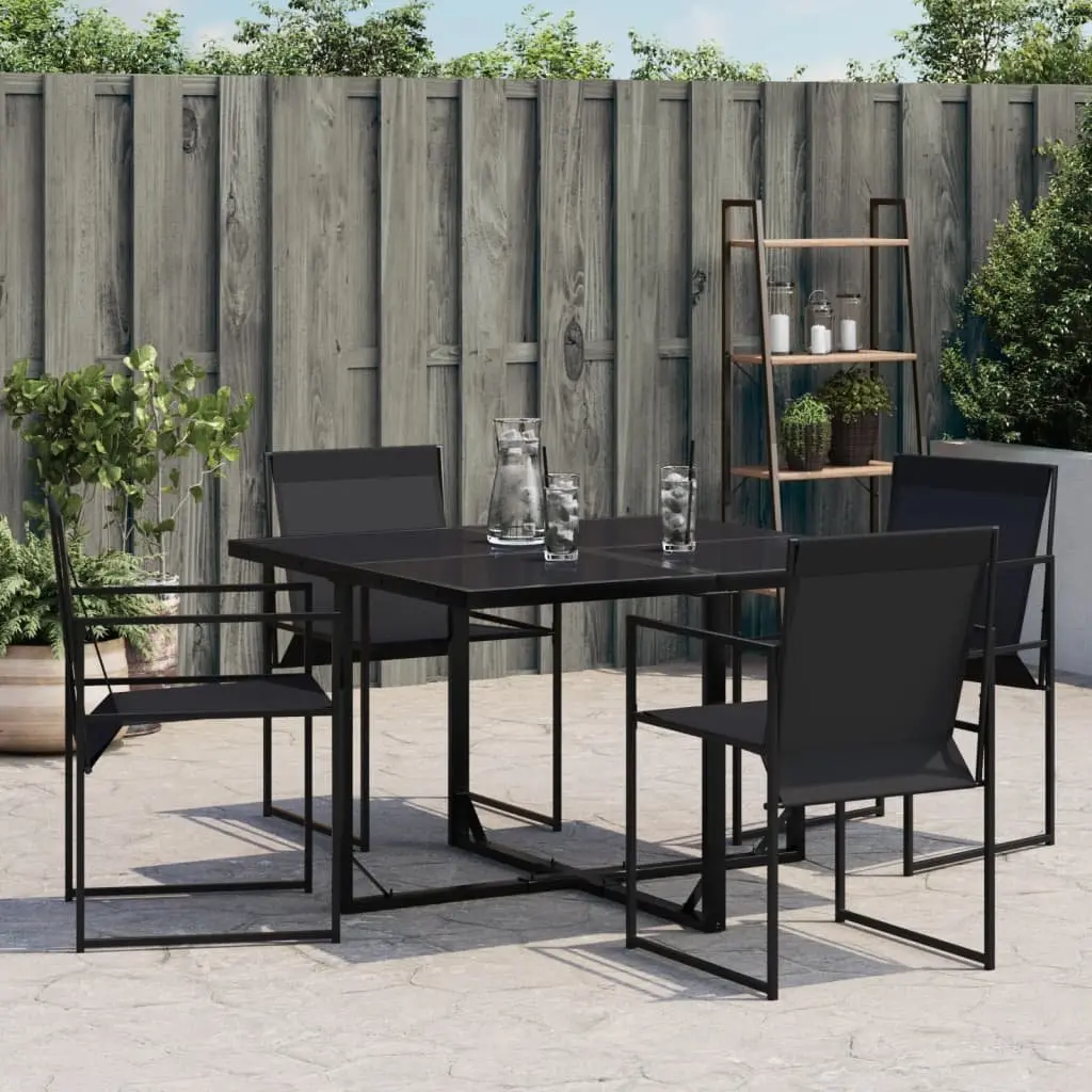 Outdoor Garden Chairs Folding Backrest Black Steel Textilene 4 Piece