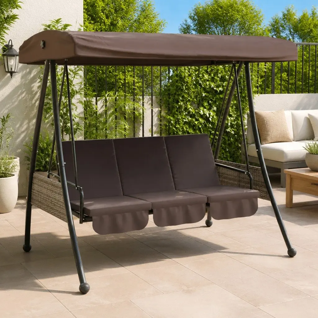 Outdoor Lounger Garden Swing Bench with Adjustable Canopy Brown for Patio Seating