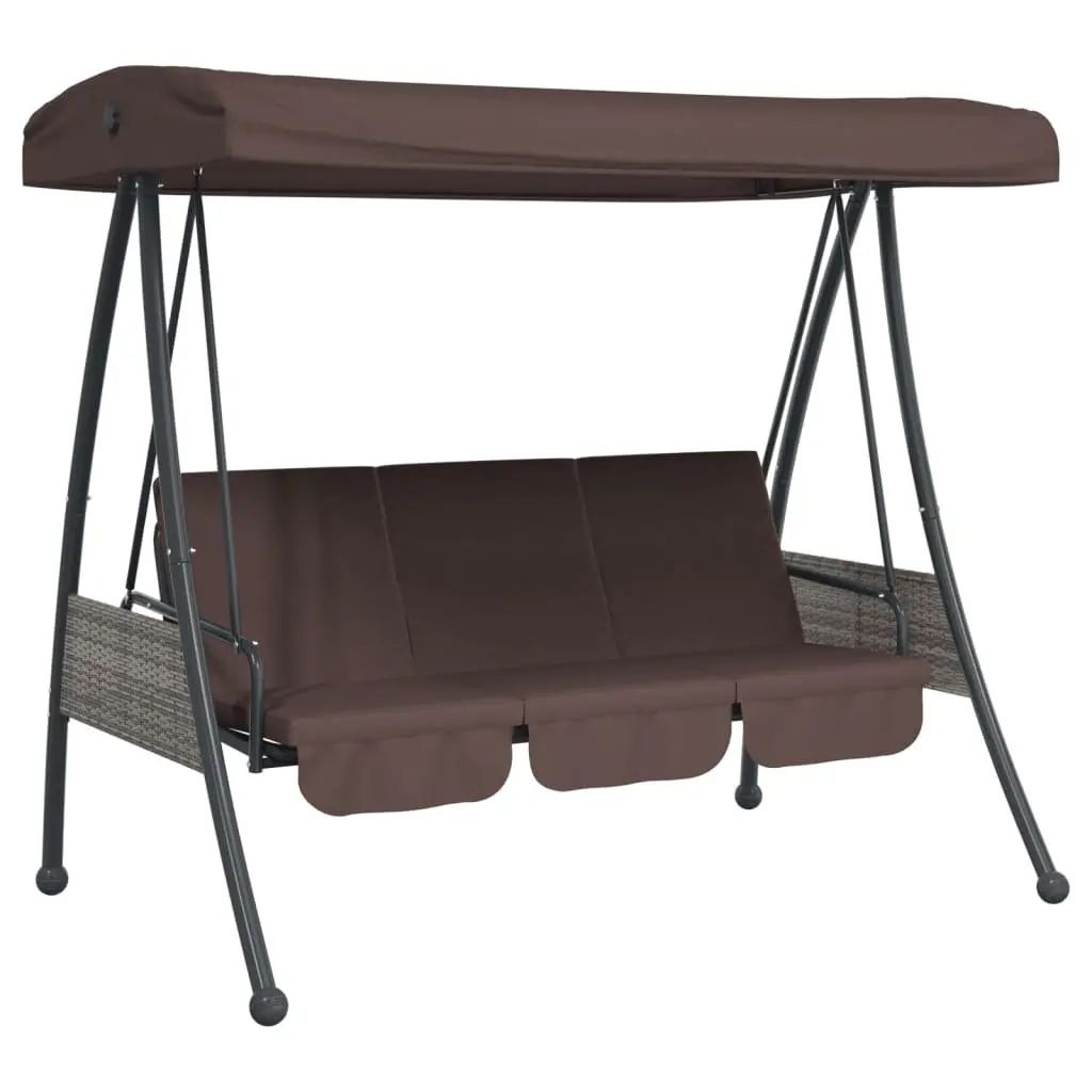 Outdoor Lounger Garden Swing Bench with Adjustable Canopy Brown for Patio Seating