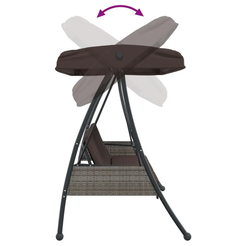 Outdoor Lounger Garden Swing Bench with Adjustable Canopy Brown for Patio Seating