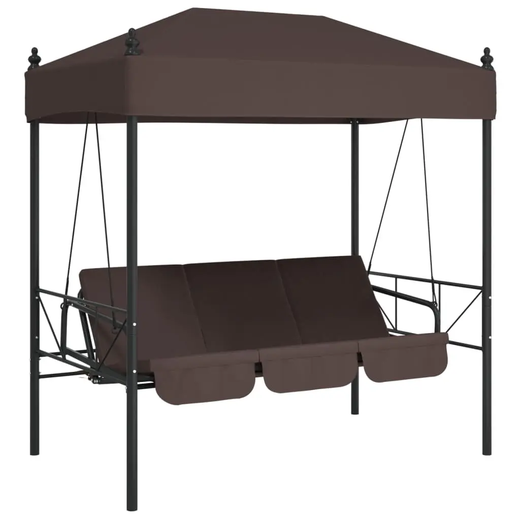 Garden Swing Bench with Canopy Brown Outdoor Porch Seating 2-in-1 Lounge Chair