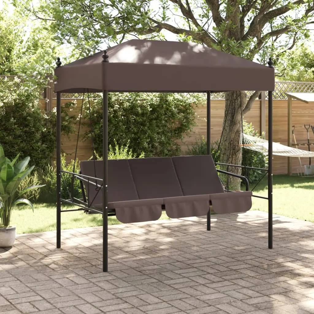 Garden Swing Bench with Canopy Brown Outdoor Porch Seating 2-in-1 Lounge Chair