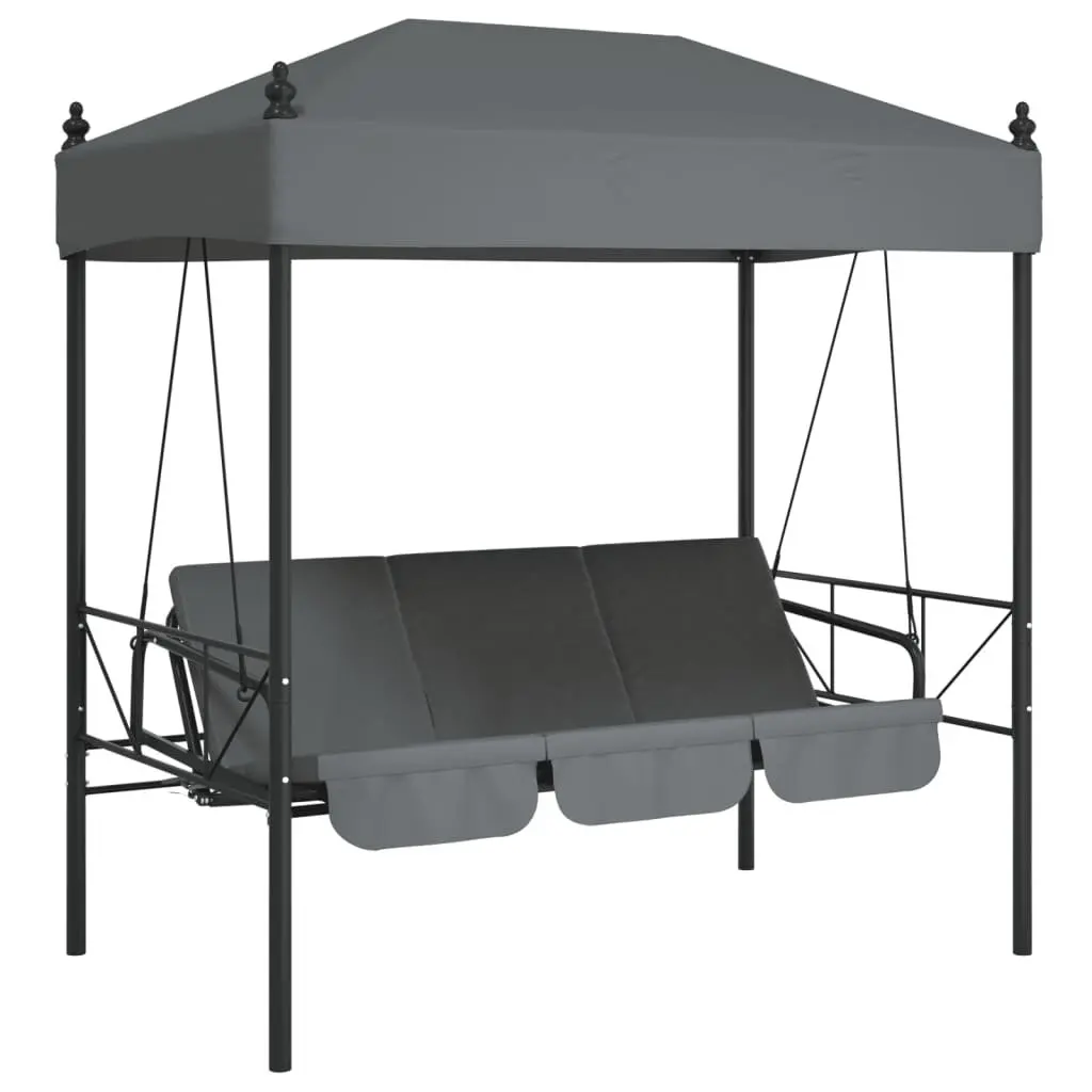 Garden Swing Bench with Canopy Grey 2-in-1 Outdoor Seating Chair and Bed