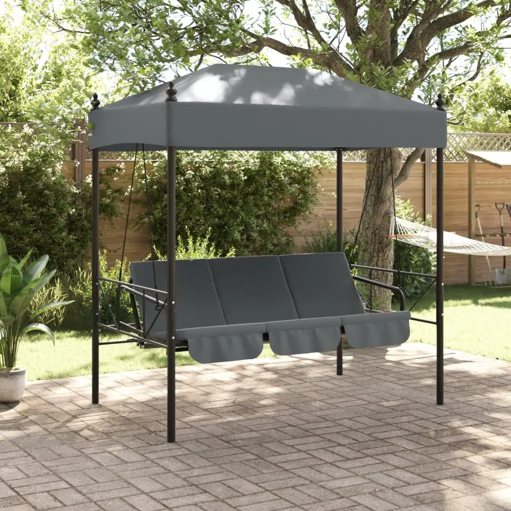 Garden Swing Bench with Canopy Grey 2-in-1 Outdoor Seating Chair and Bed