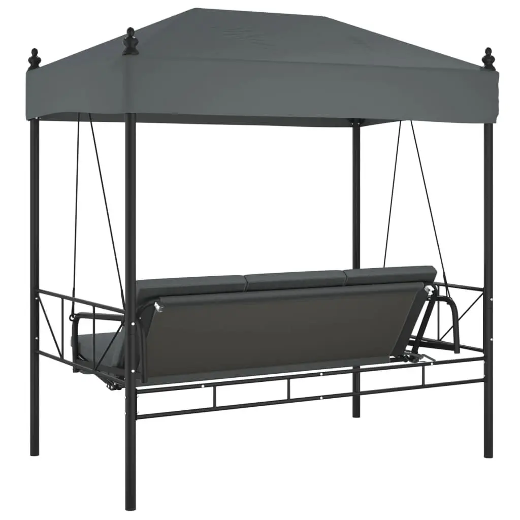 Garden Swing Bench with Canopy Grey 2-in-1 Outdoor Seating Chair and Bed
