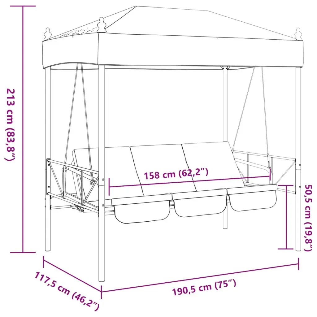Garden Swing Bench with Canopy Grey 2-in-1 Outdoor Seating Chair and Bed