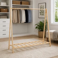 Bamboo Clothes Rack with Shelves Foldable Garment Organiser Wardrobe Storage
