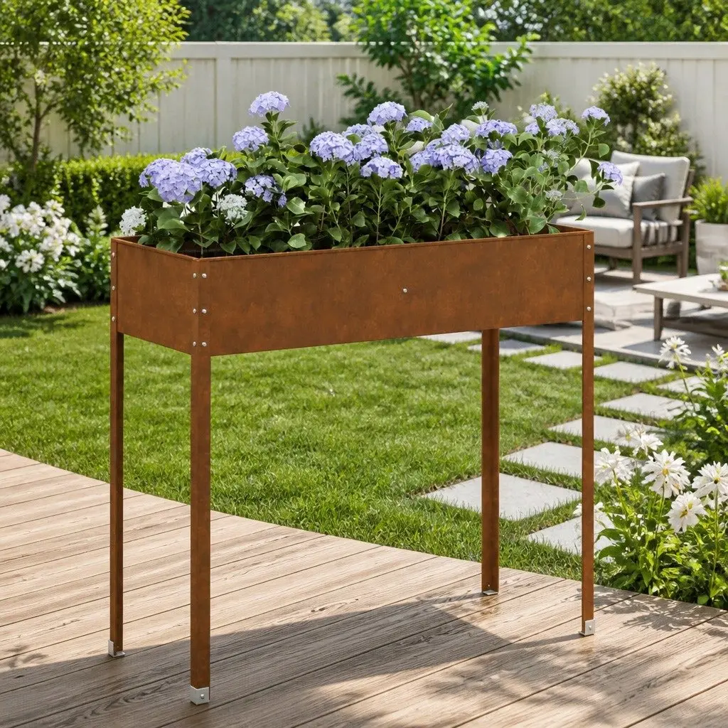 Garden Planter Box Weather Resistant Steel 100.5 x 40.5 x 90 cm Outdoor Patio Balcony Flower Pot Herbs