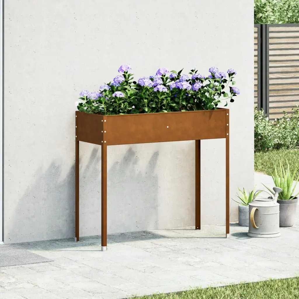 Garden Planter Box Weather Resistant Steel 100.5 x 40.5 x 90 cm Outdoor Patio Balcony Flower Pot Herbs