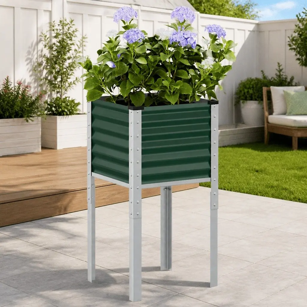 Garden Planter Box Green Steel 45x45x88 cm Outdoor Flower Pot Stand