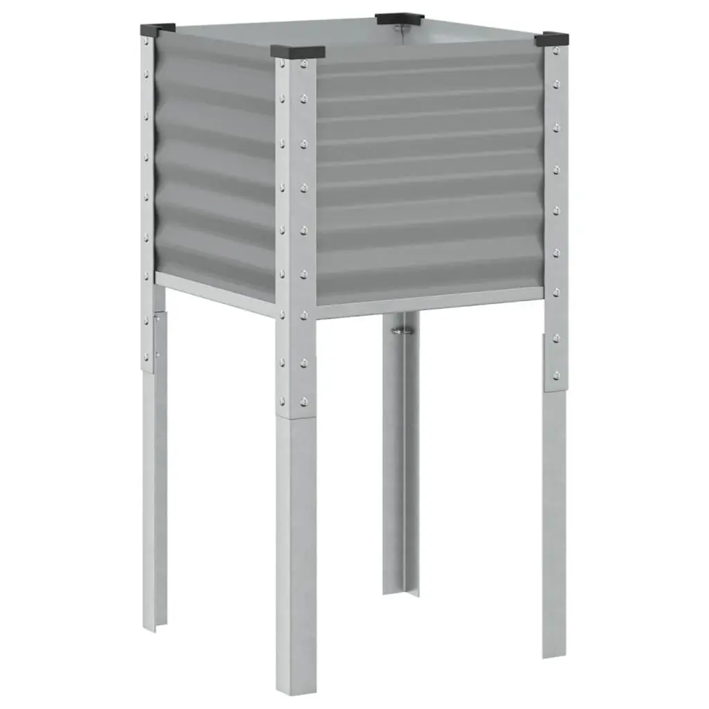 Garden Planter Box Steel Grey 45x45x88 cm Outdoor Flower Pot Decorative Raised