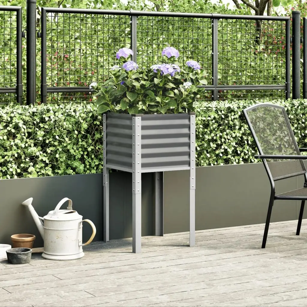 Garden Planter Box Steel Grey 45x45x88 cm Outdoor Flower Pot Decorative Raised