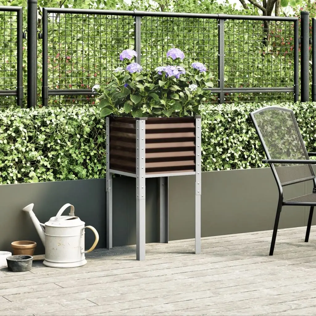 Garden Planter Box Brown Steel Outdoor 45 x 45 x 88 cm