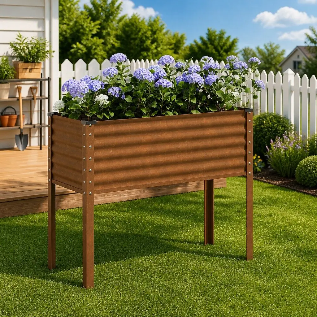 Garden Planter Box 100x45x90 cm Steel Raised Bed Outdoor Flowers Vegetables