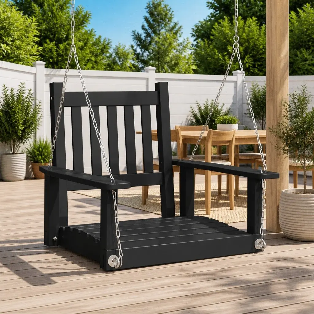 Garden Swing Chair Black Solid Wood Fir Outdoor Porch Patio Backyard Relaxation