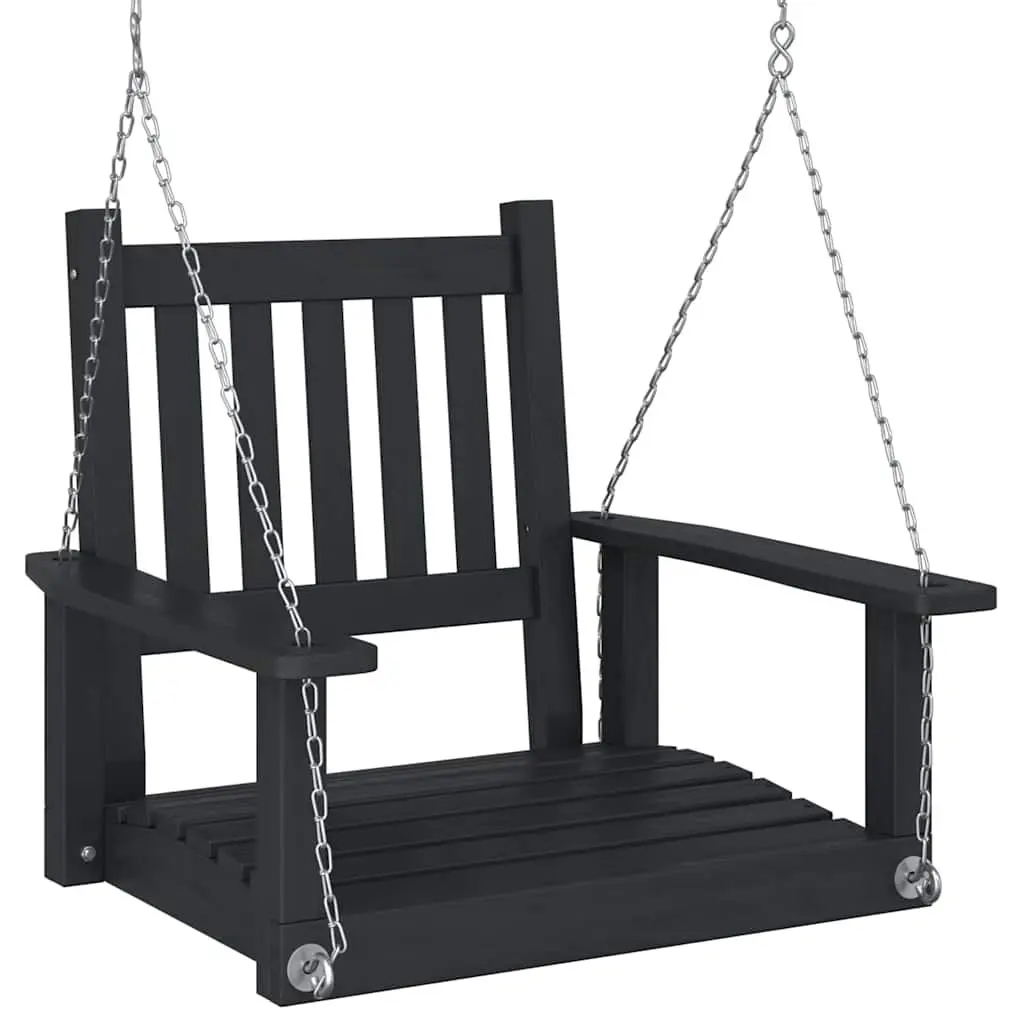 Garden Swing Chair Black Solid Wood Fir Outdoor Porch Patio Backyard Relaxation
