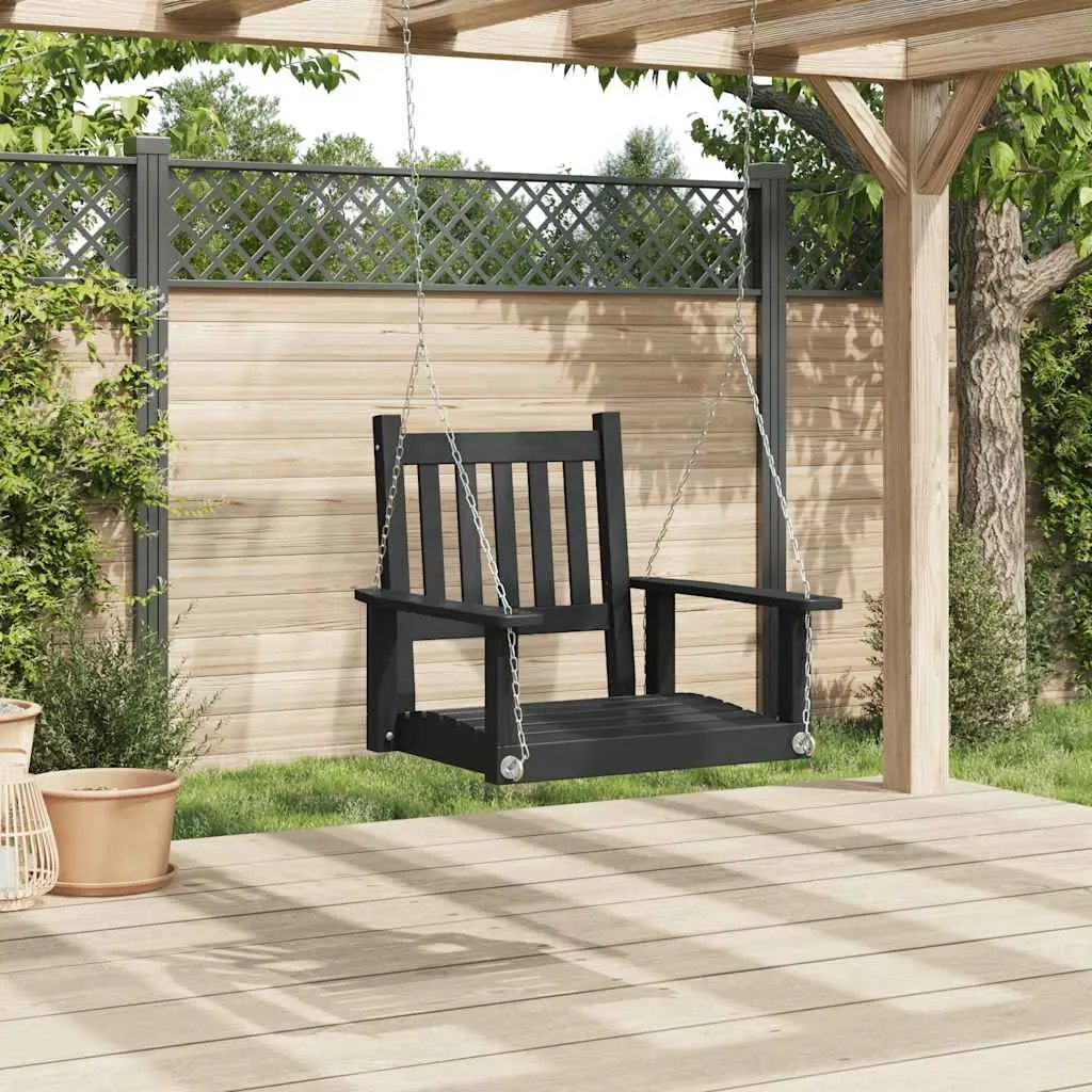 Garden Swing Chair Black Solid Wood Fir Outdoor Porch Patio Backyard Relaxation