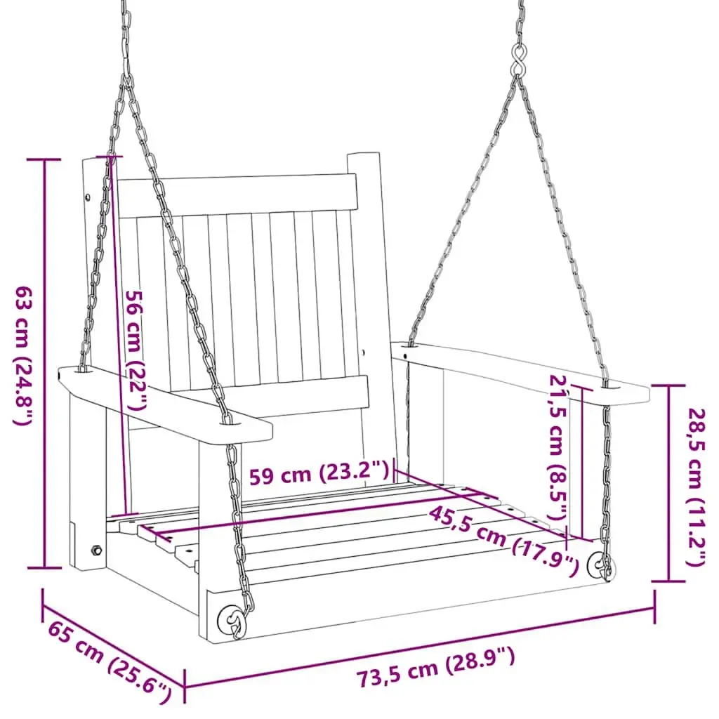Garden Swing Chair Black Solid Wood Fir Outdoor Porch Patio Backyard Relaxation