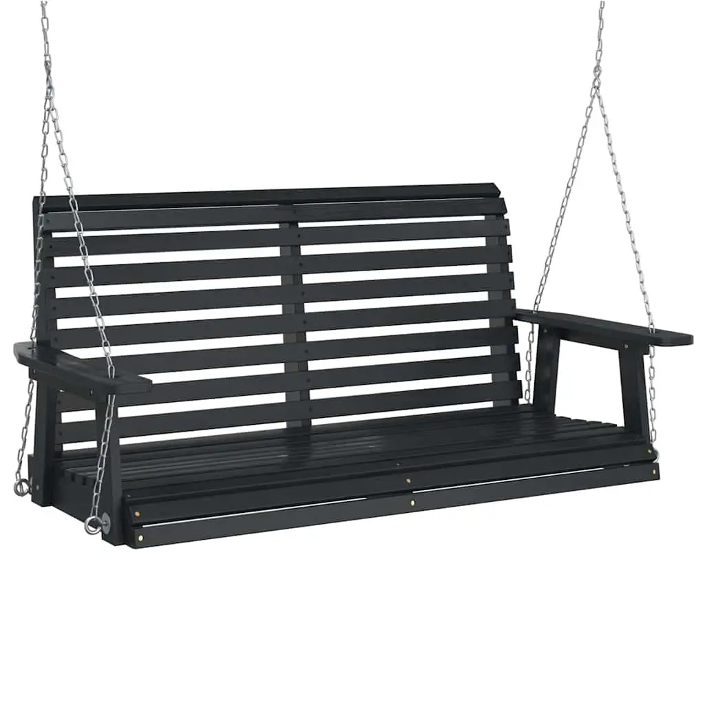 Garden Swing Bench Outdoor Porch Chair Black Solid Wood Fir Metal Chains