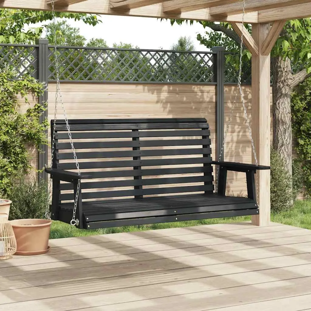 Garden Swing Bench Outdoor Porch Chair Black Solid Wood Fir Metal Chains