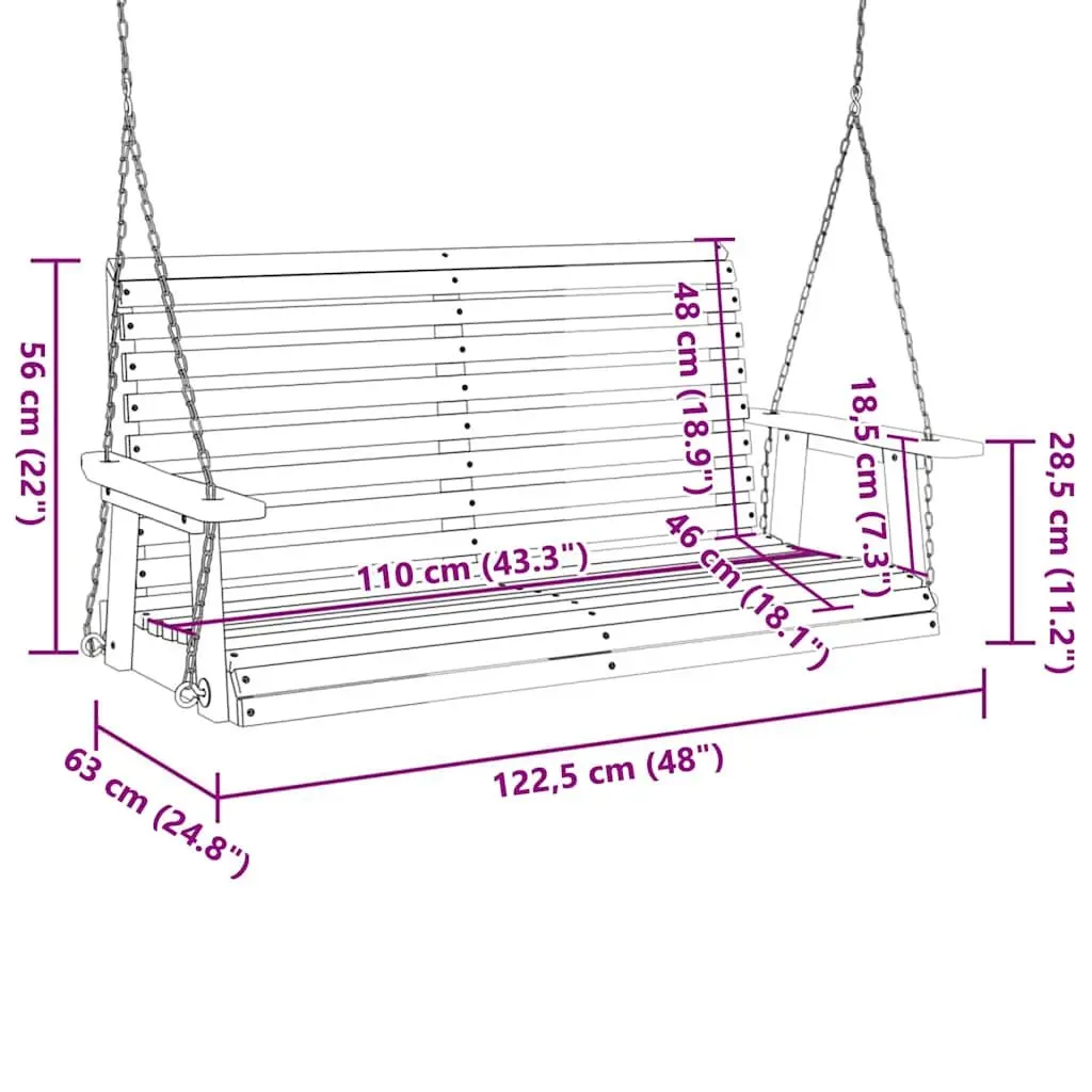 Garden Swing Bench Outdoor Porch Chair Black Solid Wood Fir Metal Chains