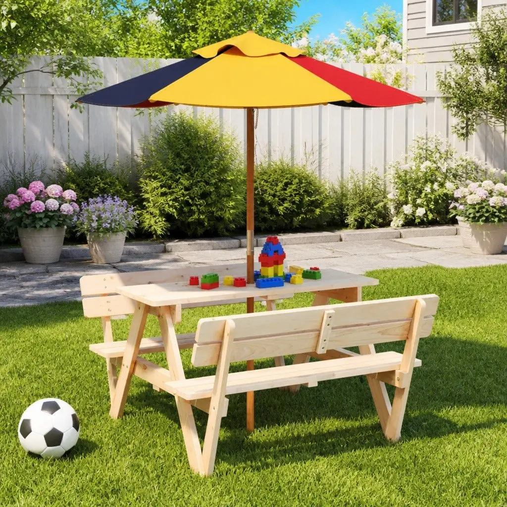Kids Garden Umbrella Outdoor Patio Sunshade Wooden Pole Multicolour 120cm Diameter 140cm Height