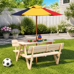 Kids Garden Umbrella Outdoor Patio Sunshade with Wooden Pole Multicolour