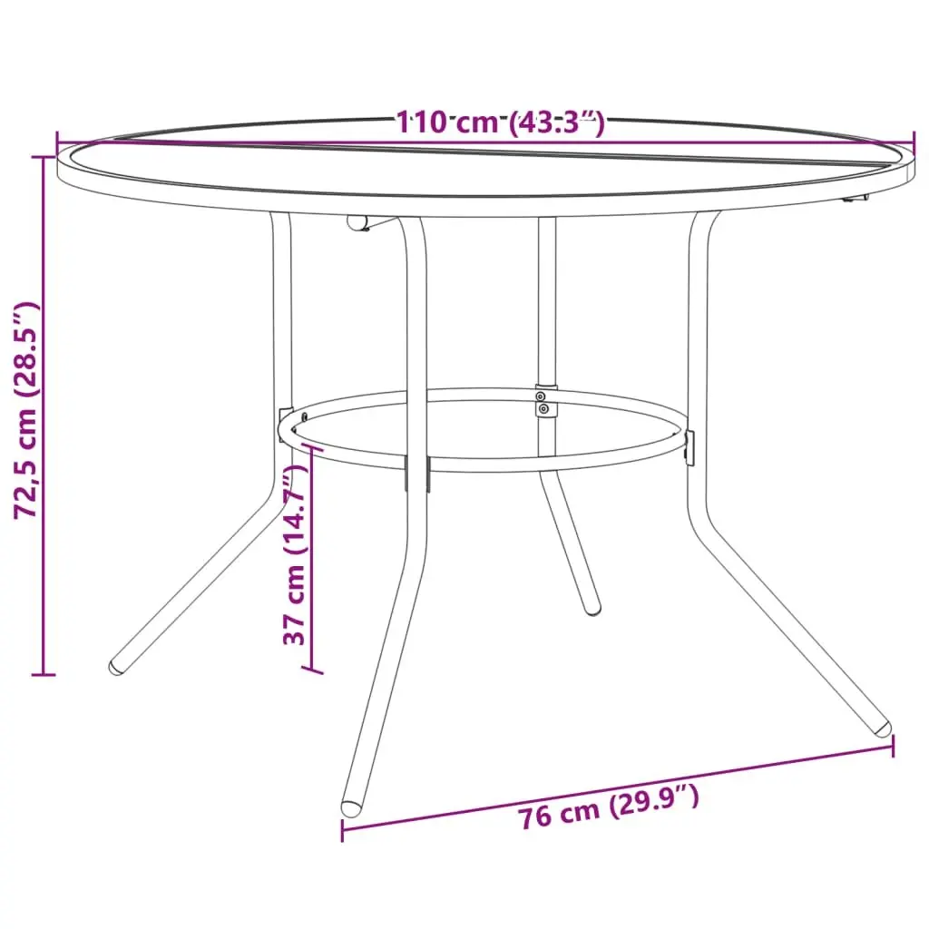 Round Patio Table Anthracite Powder-coated Steel 110cm