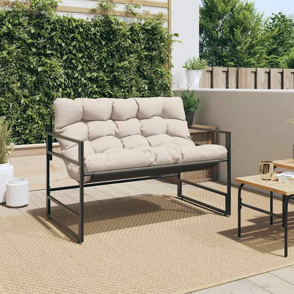 Garden Bench Outdoor Seating with Cushion Taupe 113cm Steel Frame
