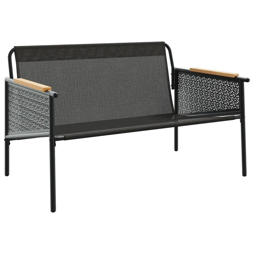 Garden Bench with Cushions 116cm Outdoor Seating Steel Frame Black